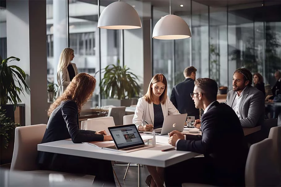 Espace de travail ouvert avec plusieurs postes
